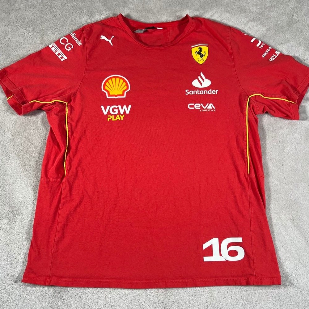 Puma Ferrari F1 Charles Leclerc 16 Team Sponsor T-Shirt Men's XL Red Racing Tee